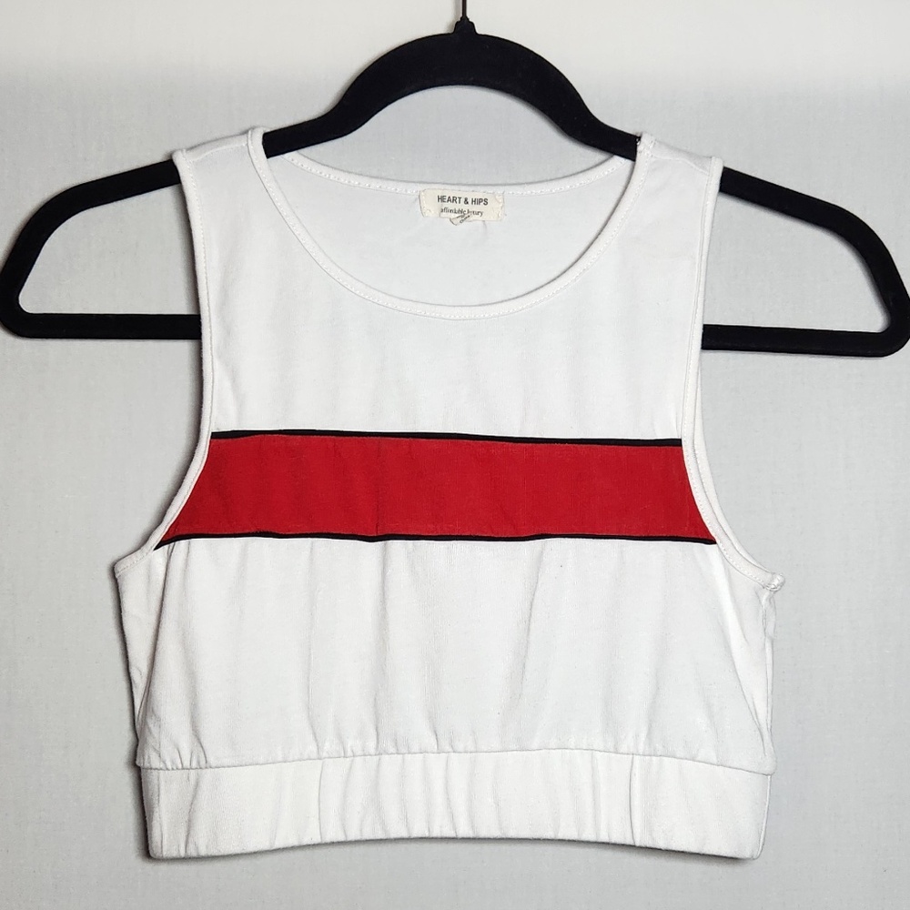 Heart & Hips White Crop Top w/ Red Stripe | Small | Stretchy Sleeveless